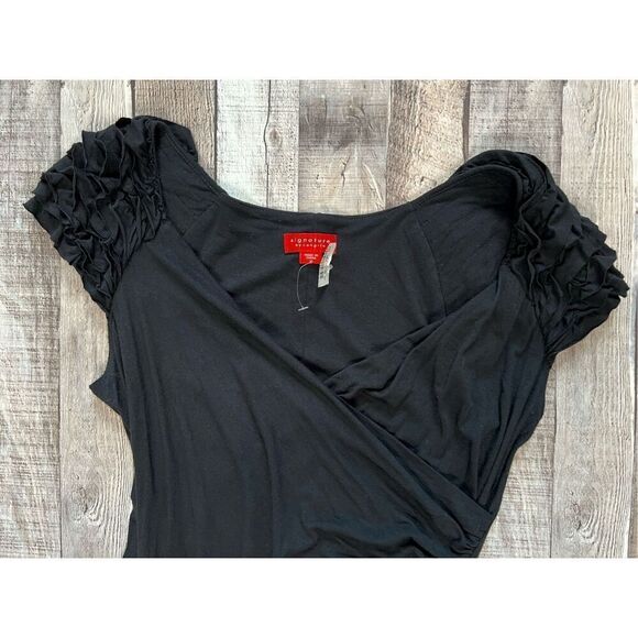 Signature by Sangria Black Surplice Ruffled Sleeves Wrap Dress sz MEDIUM NWT - Picture 6 of 10
